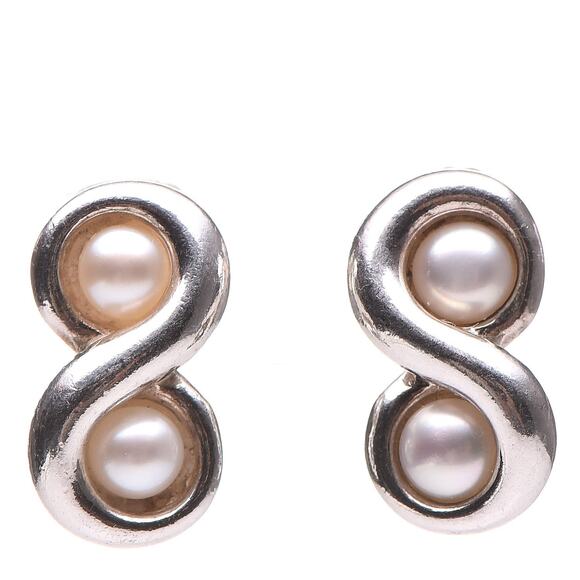 Tiffany & Co 925 Sterling Silver Infinity Swirl Pearl Stud Earrings